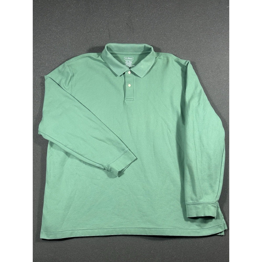 Men's L.L. Bean Traditional Fit 100% Cotton Long Sleeve Polo Green XXL Reg